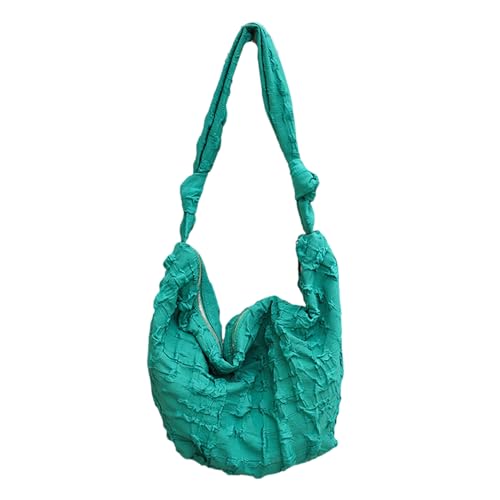 BABYVIVA Umhängetasche für Damen, Segeltuch, plissiert, mit geknotetem breitem Riemen, einfarbig, großes Fassungsvermögen, gerüschte Handtasche, grün, As shown in the picture (error 1-3cm) von BABYVIVA
