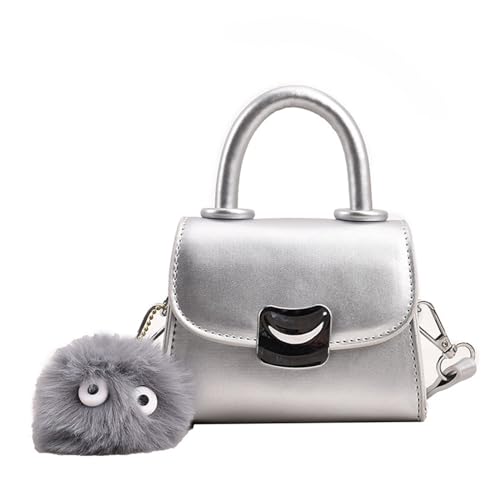 BABYVIVA Umhängetasche für Damen, kleine quadratische Tasche, modische Handtasche für Mädchen, Damen, Schultertasche mit Plüschball, vielseitige Tasche, silber, As shown in the picture (1-3cm error) von BABYVIVA