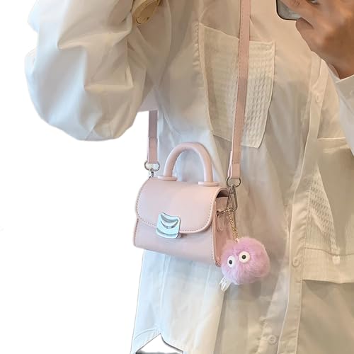BABYVIVA Umhängetasche für Damen, kleine quadratische Tasche, modische Handtasche für Mädchen, Damen, Schultertasche mit Plüschball, vielseitige Tasche, violett, As shown in the picture (1-3cm error) von BABYVIVA