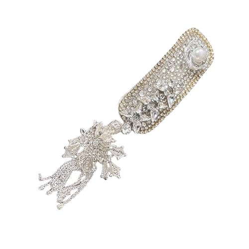 Elegant Silber Blumenquasten Haarclip Für Braut Mit Robusten Strasssteinen Und Handgefertigter Handwerkskunst Casual Wear von BABYVIVA