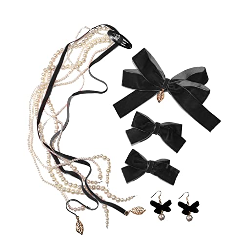 Mädchen Quaste Perle Elegant Buggeformte Stirnband Schwarzes Rote Make Up Bankettröcke Haarhalter Weihnachtsfeier Ohrringe von BABYVIVA