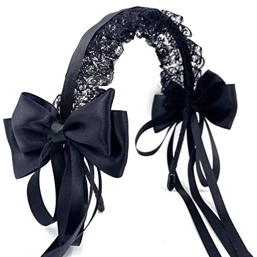 Mädchen Rüschen Mehrschichtiger Spitzenhaar Reifen Spitzenbögen Mit Langem Quastenkopfschmuck Niedliche Maid Kopfbedeckung Anime Stirnband von BABYVIVA