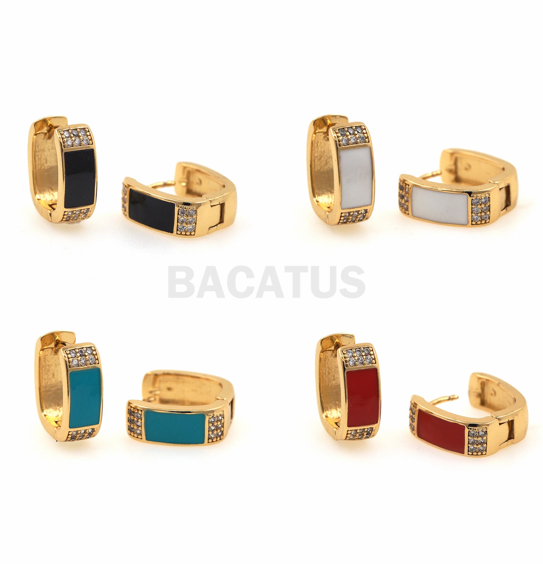 1 Paar, 18K Gold Filled Emaille Ohrringe, Fashion Square Pierced Schmuck, Breite 14x12x5, 3mm von BACATUSCR