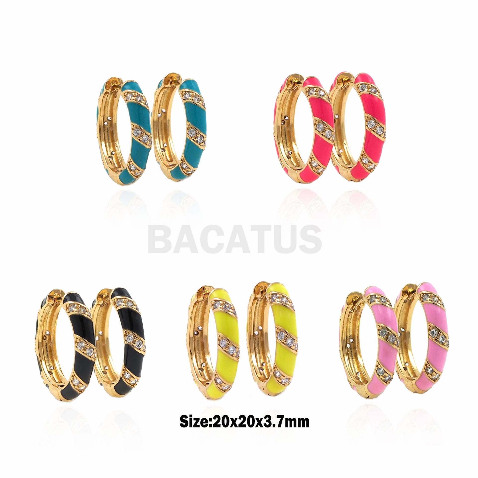 1 Paar, 18K Gold Filled Emaille Runde Ohrringe, Micro-Paved Cz Einfache Multi-Color Optional, 20x20x3, 7mm von BACATUSCR