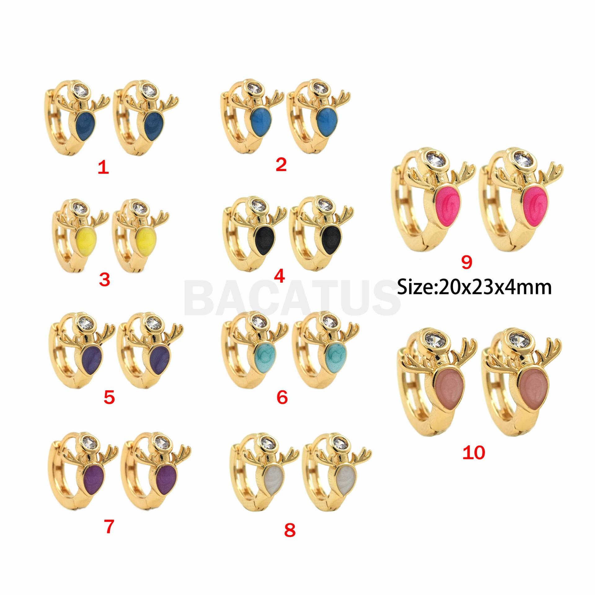 1 Paar, 18K Gold Filled Geweih Ohrringe, Multicolor Emaille Hirsch Tier Niedliche 20x23x4mm von BACATUSCR