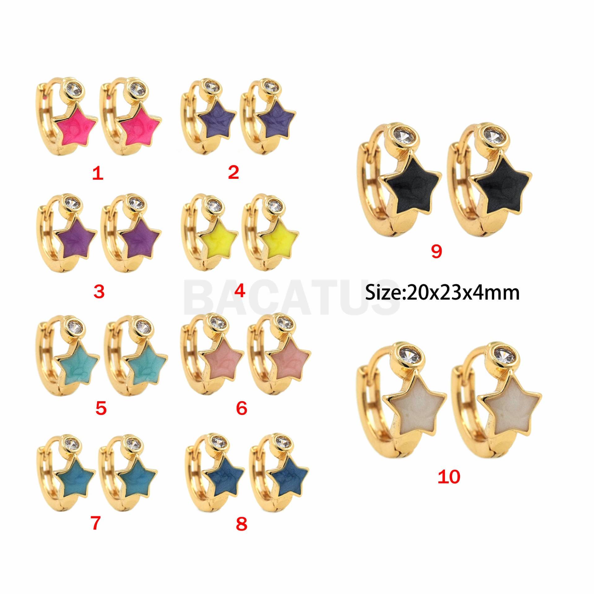 1 Paar, 18K Gold Filled Polaris Ohrringe, Multicolor Emaille Stern Fünfzack Ohrringe, 20x23x4mm von BACATUSCR