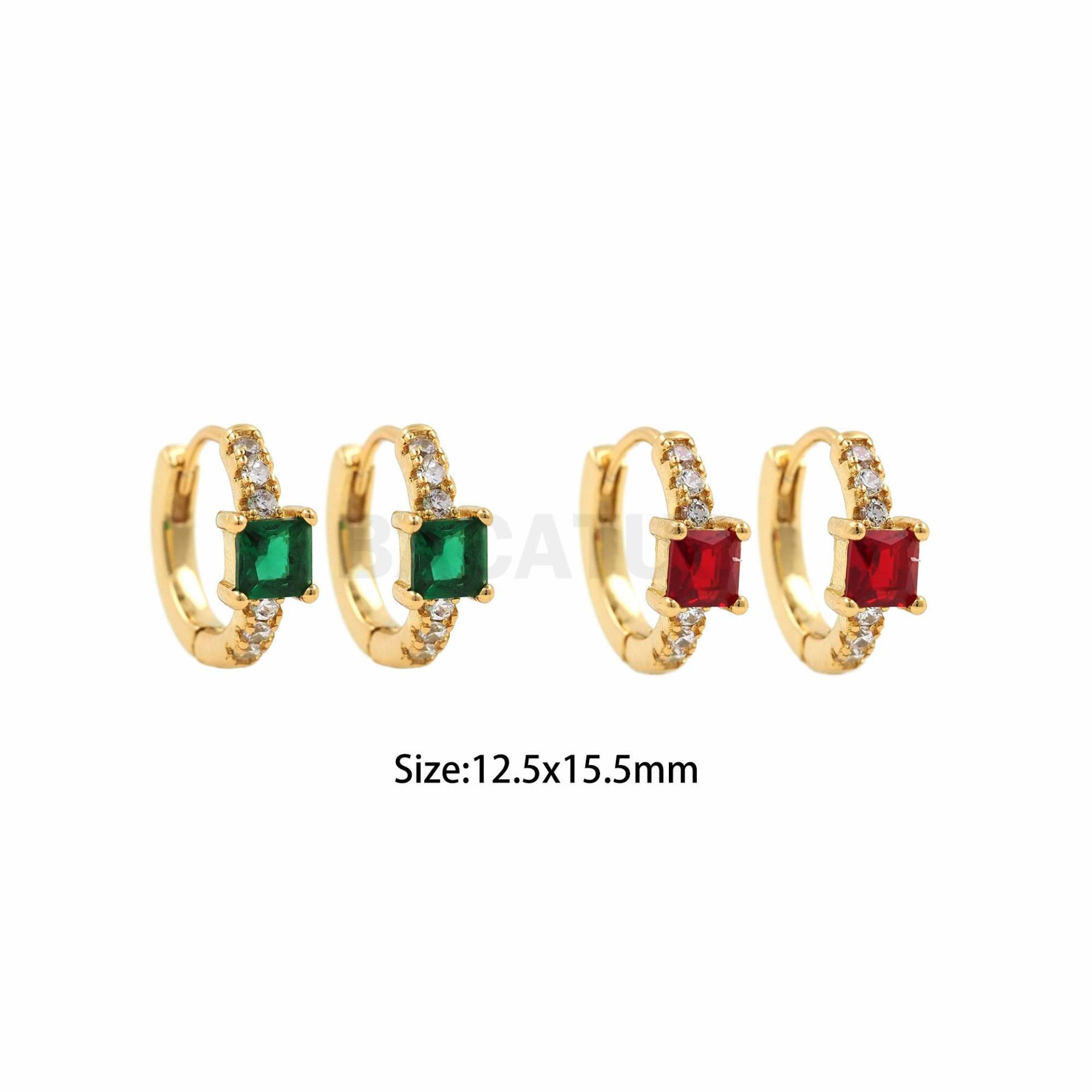 1 Paar, 18K Gold Filled Strass Ohrringe, Micropave Cz Ohrringe, Rote Kristall Ohrringe, Grüne Ohrringe, 12, 5x15, 5mm von BACATUSCR
