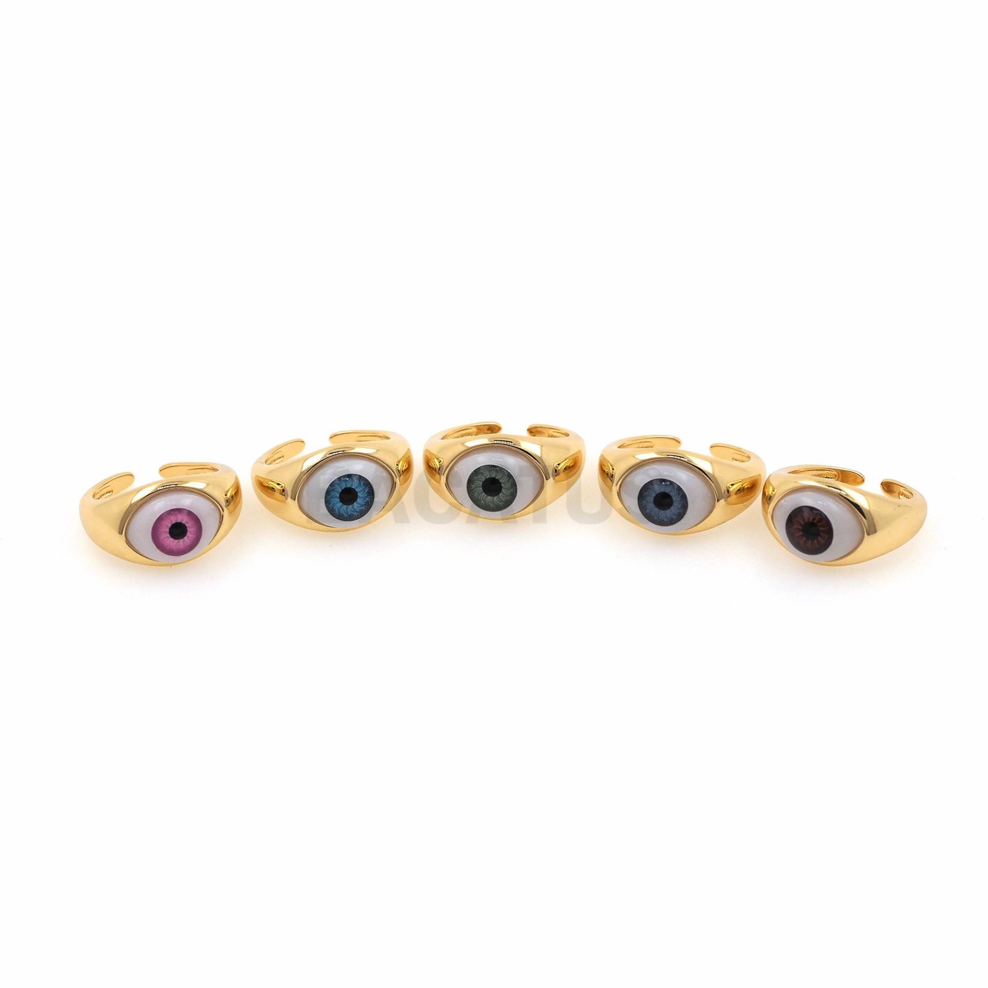 18K Gold Filled Augenring, Enamel Charm, Verstellbarer Ring, Goldener Offener Dicker Ring von BACATUSCR