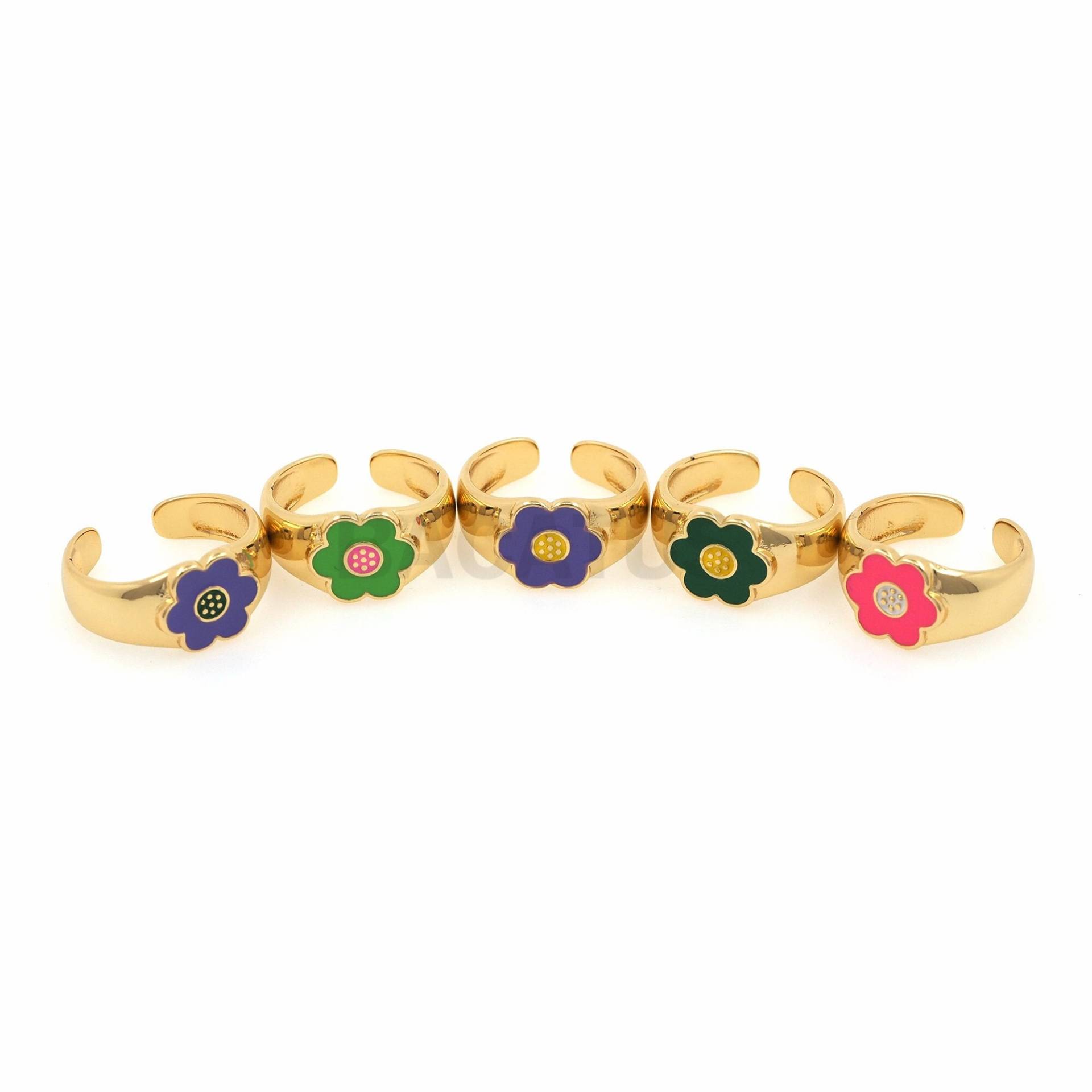 18K Gold Filled Emaille Blumen Ring, Sonnenblumen Täglicher Mode Zarter Verstellbarer Gold Offener Ring von BACATUSCR