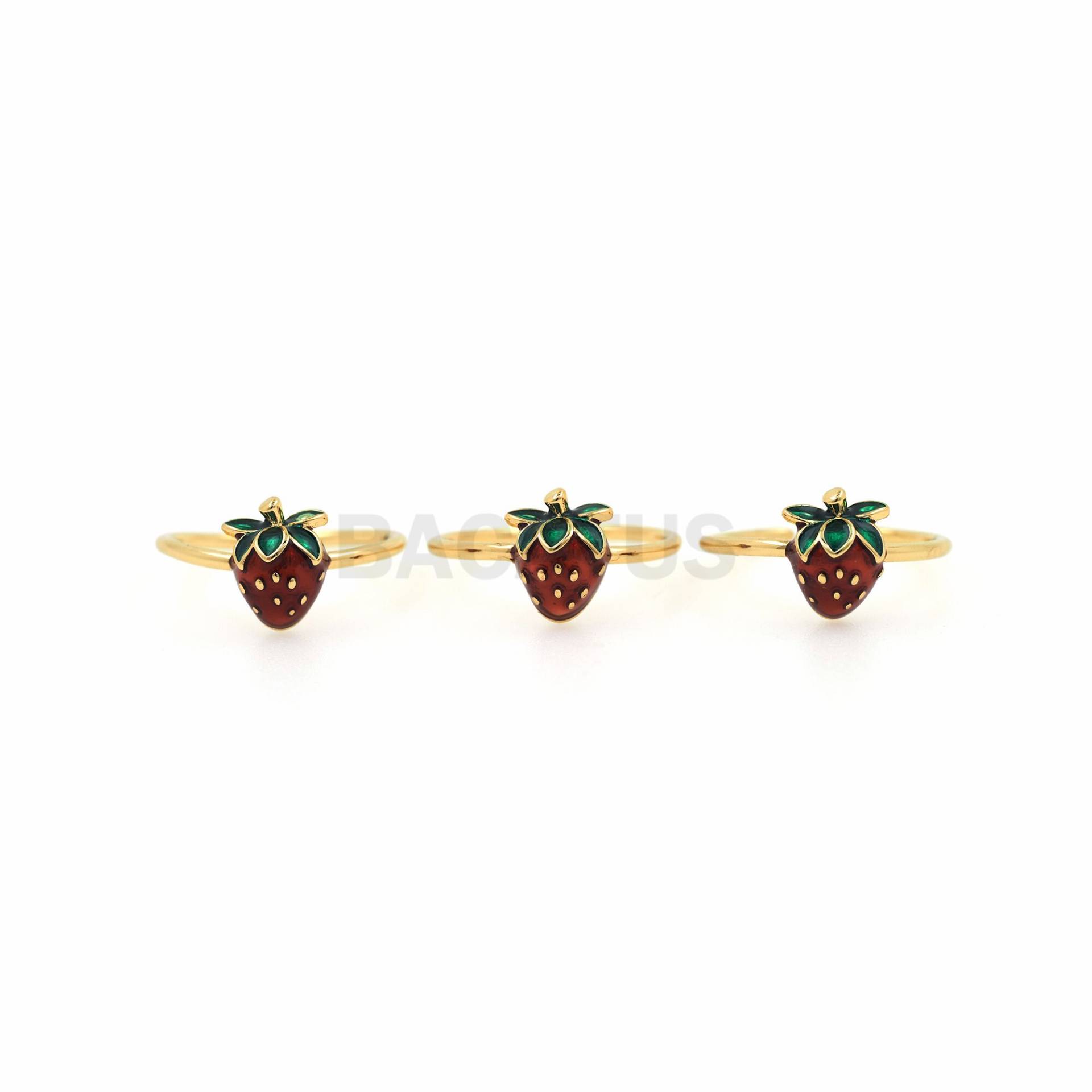 18K Gold Filled Emaille Erdbeer Ring, Offener Verstellbarer Obst Dünner Frucht Charm 18K Gold Filled Emaille Erdbeer Ring, Offener Verstellbarer Obst Dünner Frucht Charm von BACATUSCR