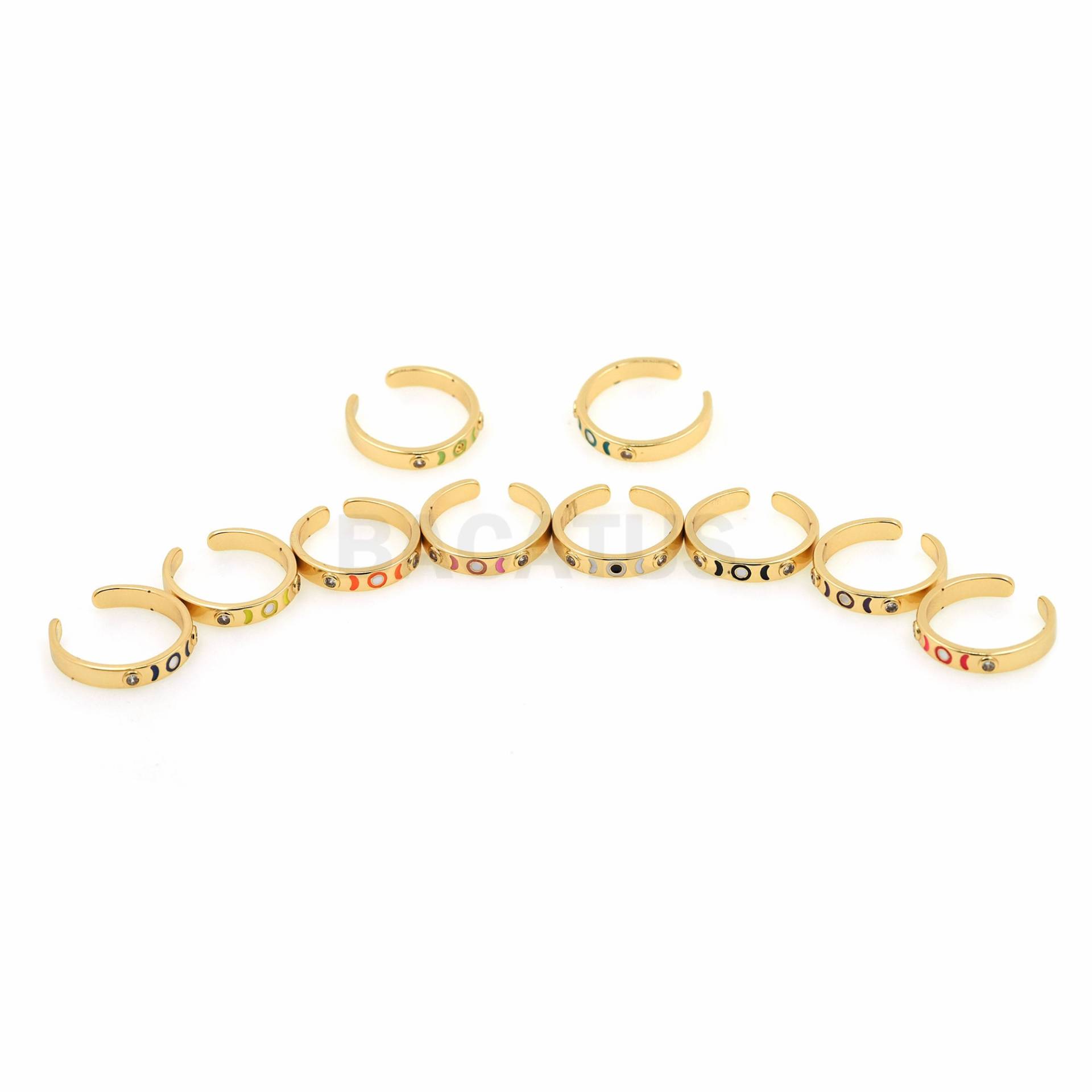 18K Gold Filled Emaille Mond Phase Ring, Charm, Micropavé Cz Dünner Offener Verstellbarer Stapelbarer Ring von BACATUSCR
