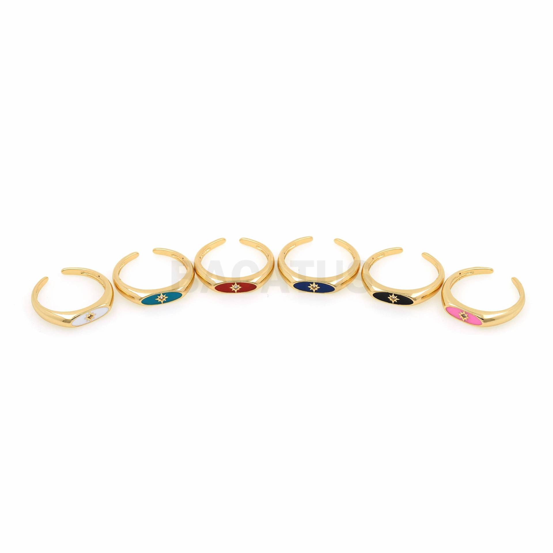 18K Gold Filled Emaille Stern Ring, Micropavé Cz Verstellbarer Polaris Offener Stapelbarer Ring von BACATUSCR