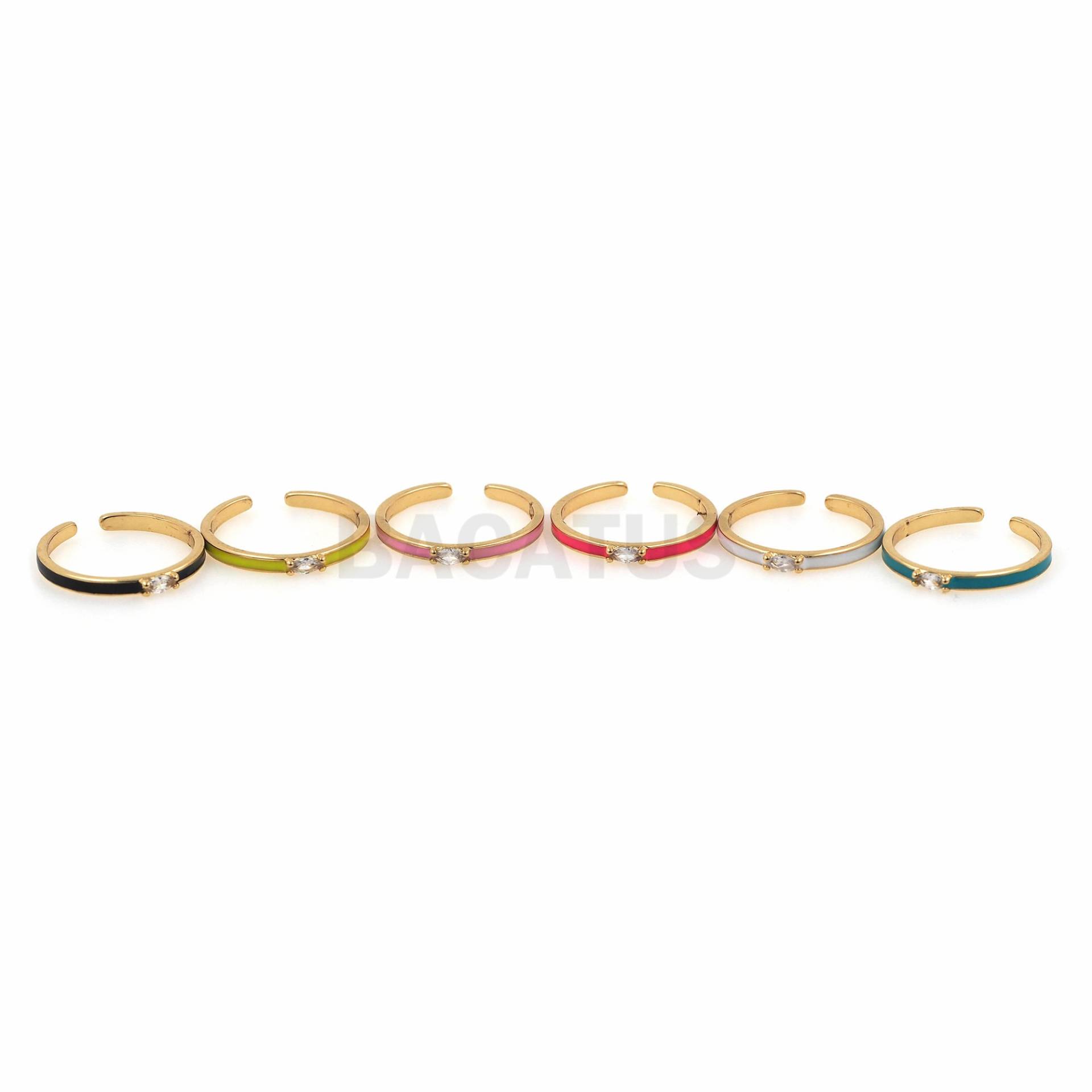 18K Gold Filled Enamel Dünner Ring, Micropavé Cz Fake Diamant Verstellbarer Offener Stapelbarer Täglicher Minimalist Ring von BACATUSCR