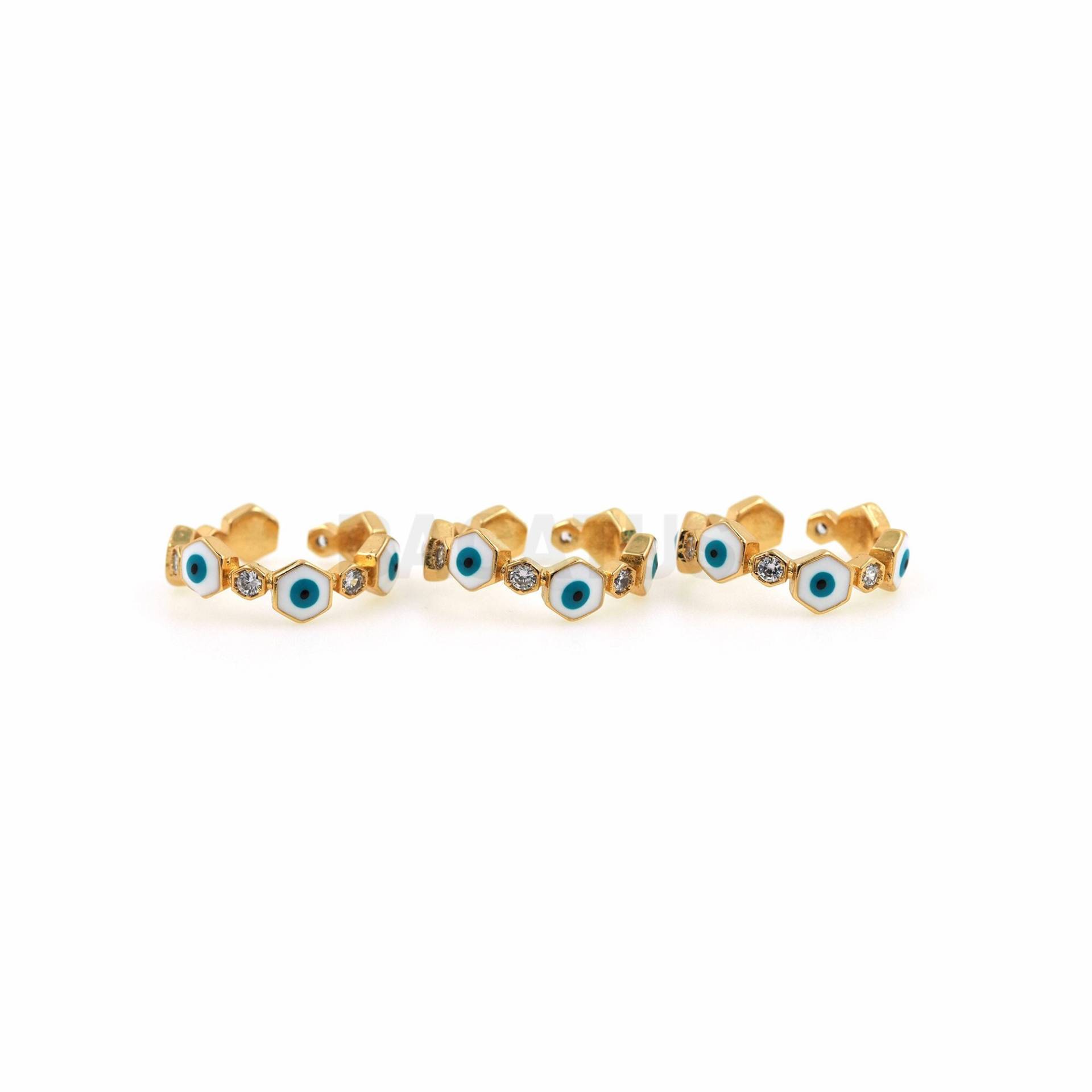 18K Gold Filled Enamel Magic Eye Ring, Charm, Micropavé Cz Offener Verstellbarer Sonderform Ring von BACATUSCR