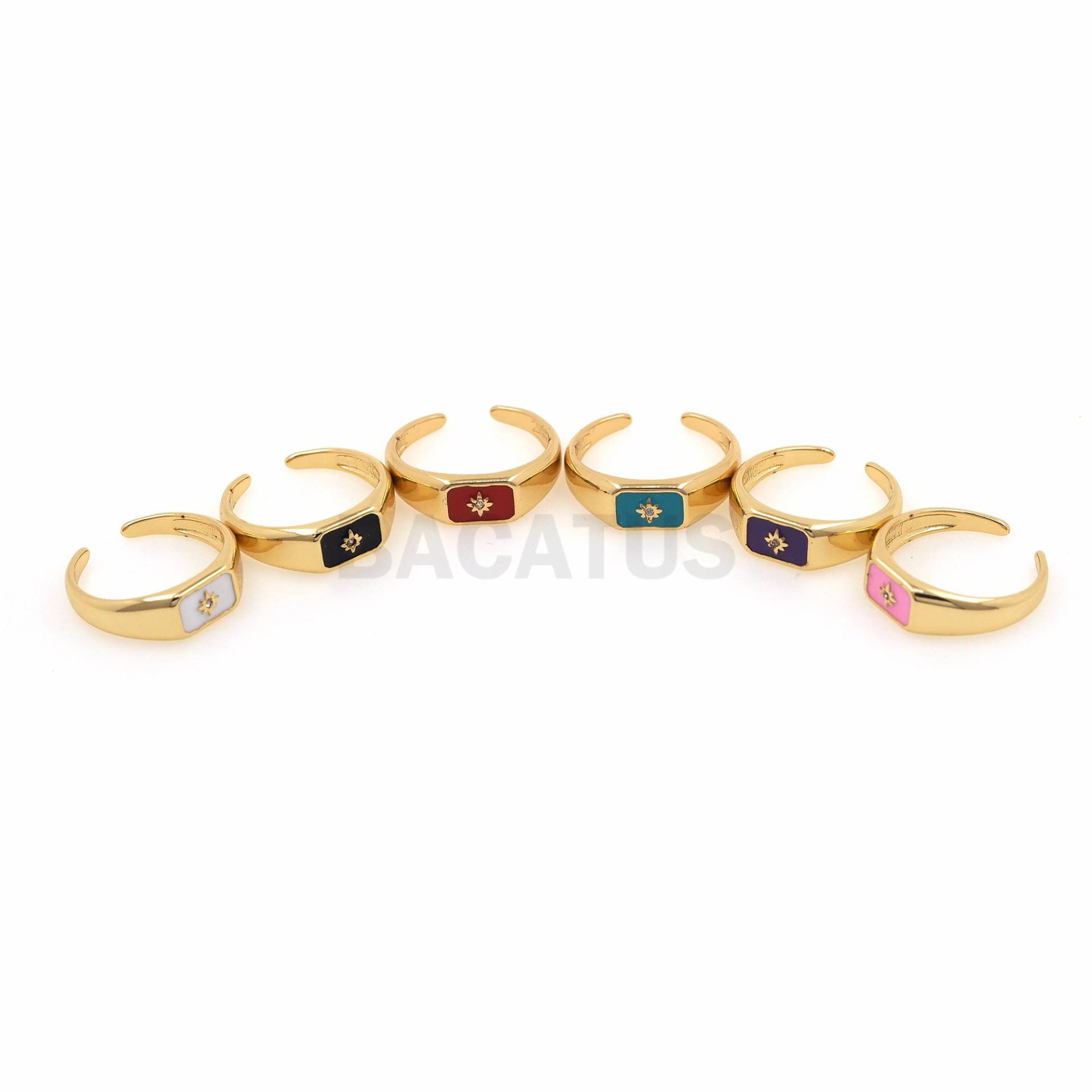 18K Gold Filled Enamel Quadrat Blumen Ring, Micro-Pavé Cz Sonnen Täglicher Mode Anpassung Ring von BACATUSCR