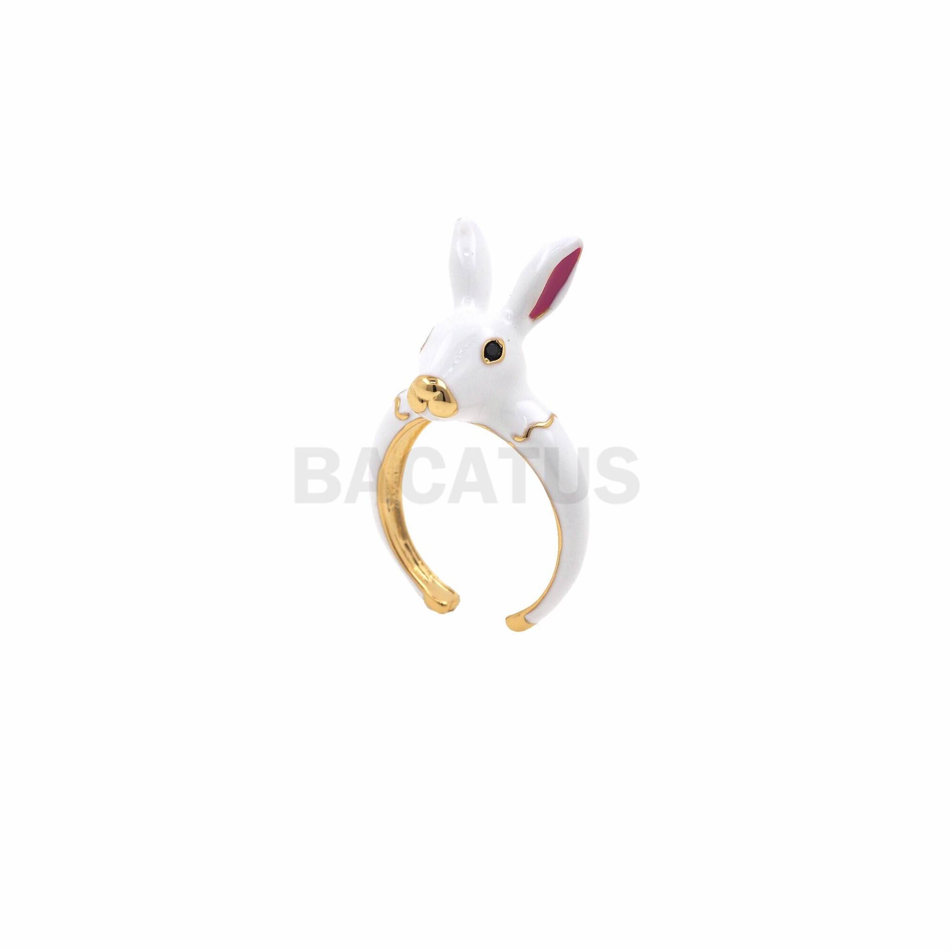 18K Gold Filled Hasen Ring, Emaille Verstellbarer Offene Tier Ing, Zarter Schmuck von BACATUSCR