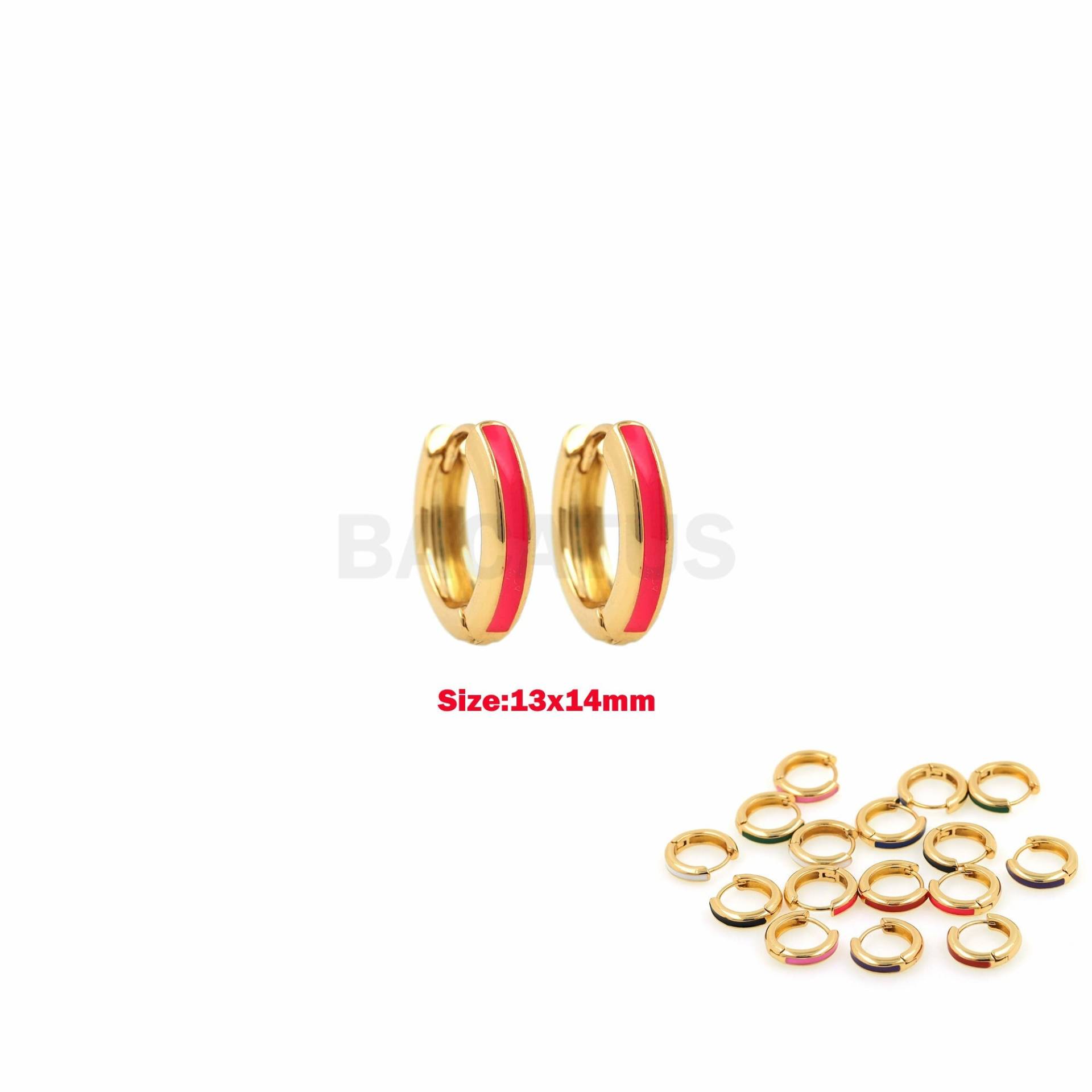 18K Gold Filled Pierced Ohrringe, Emaille Runde Ohrring Accessoires, Charm, 13x14mm von BACATUSCR