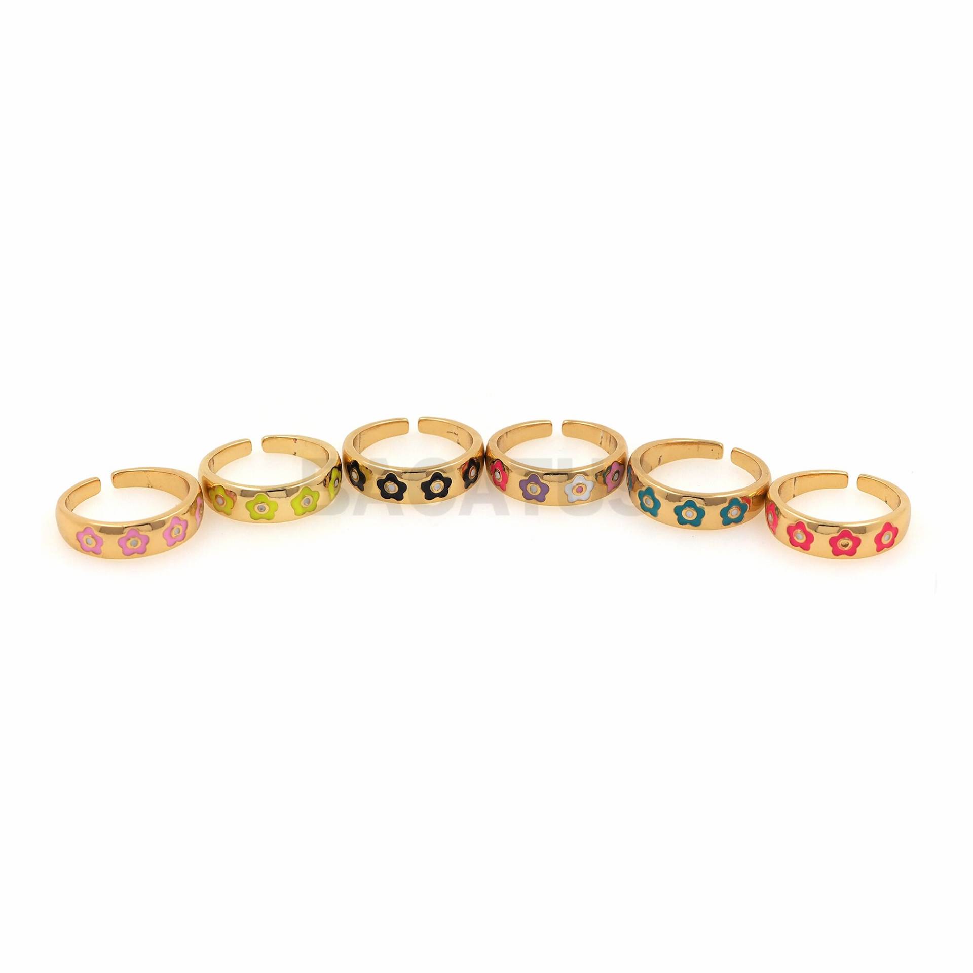 18K Gold Filled Signet Ring, Verstellbarer Gelbgold Offener Emaille Blumenförmiger Blumenring, Täglicher Blumen Charm von BACATUSCR