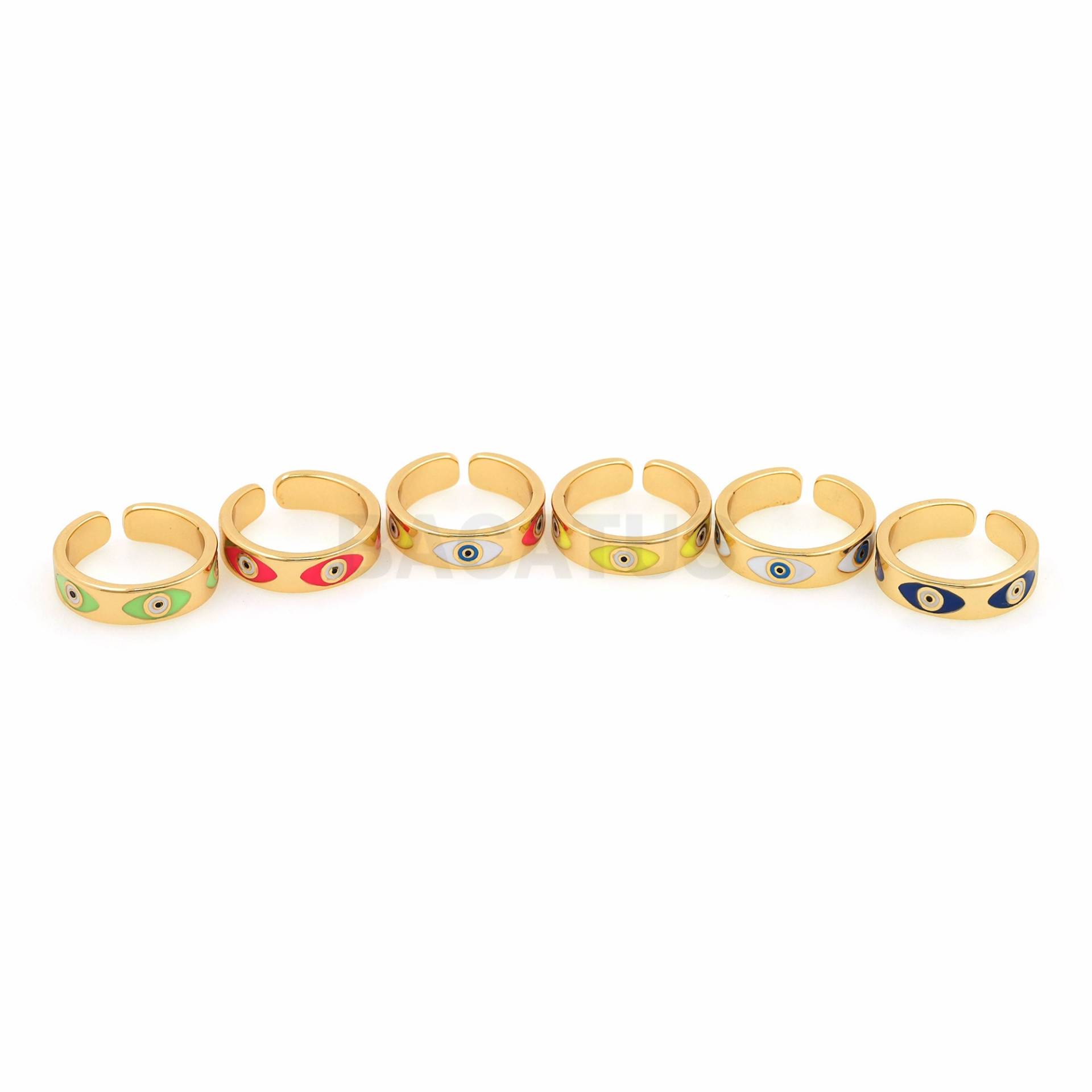 18K Gold Filled Zauberauge Ring, Offener Emaille Auge Verstellbarer Breiter Täglicher Ring von BACATUSCR
