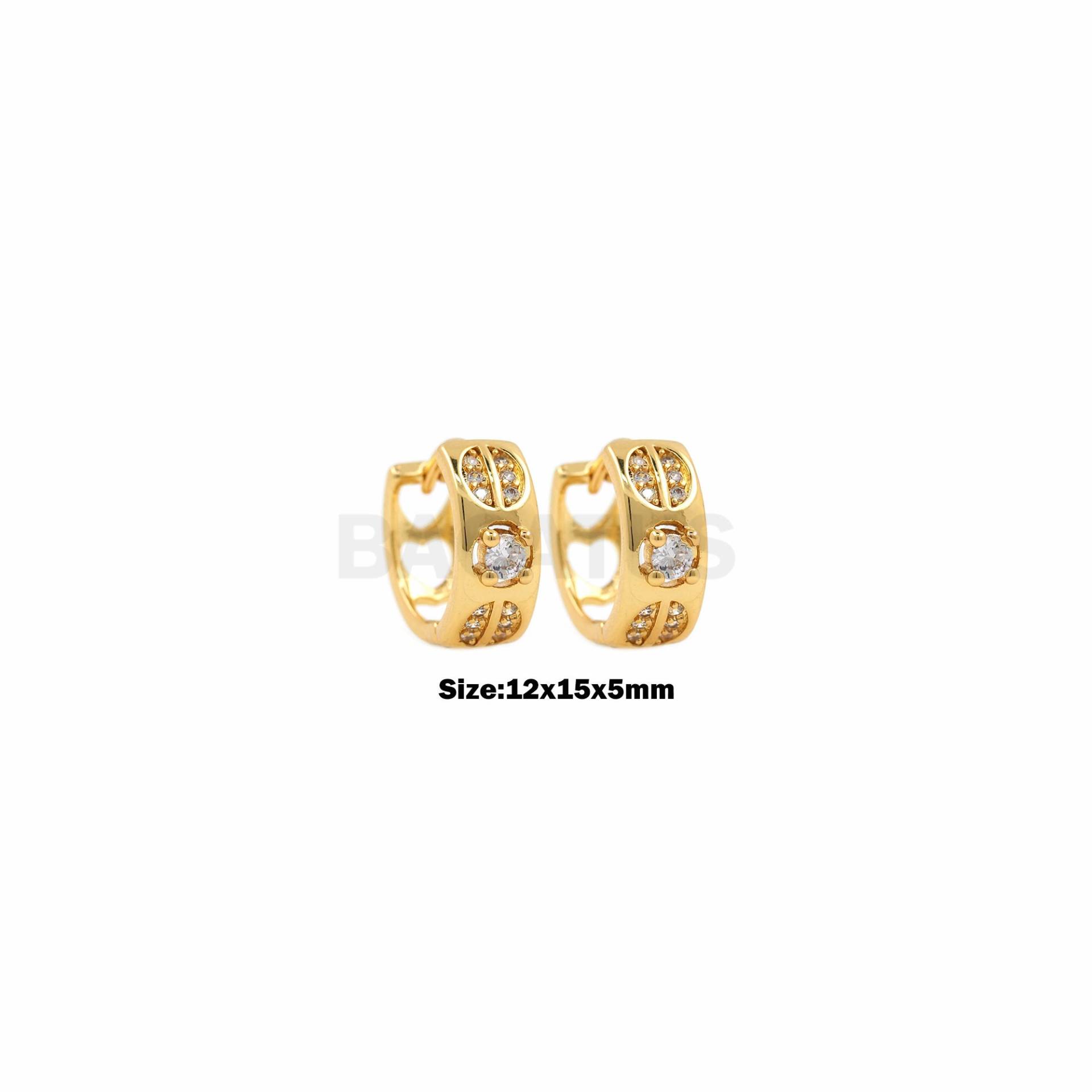 1Pair Breite Gold Hoop Ohrringe Dicke Snare, Tägliche Schmuck Geschenk, Einfache Und Einfache Zirkonia Cz Charm 12x15x5mm von BACATUSCR