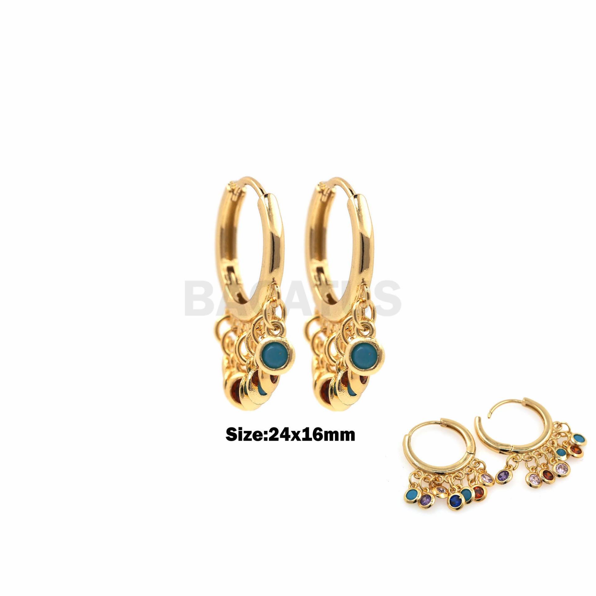 1Pair Bunte Zirkon Ohrringe Gold Goldene Schnalle Exquisiter Schmuck Geburtstag Geschenk Für Sie 24x16mm von BACATUSCR