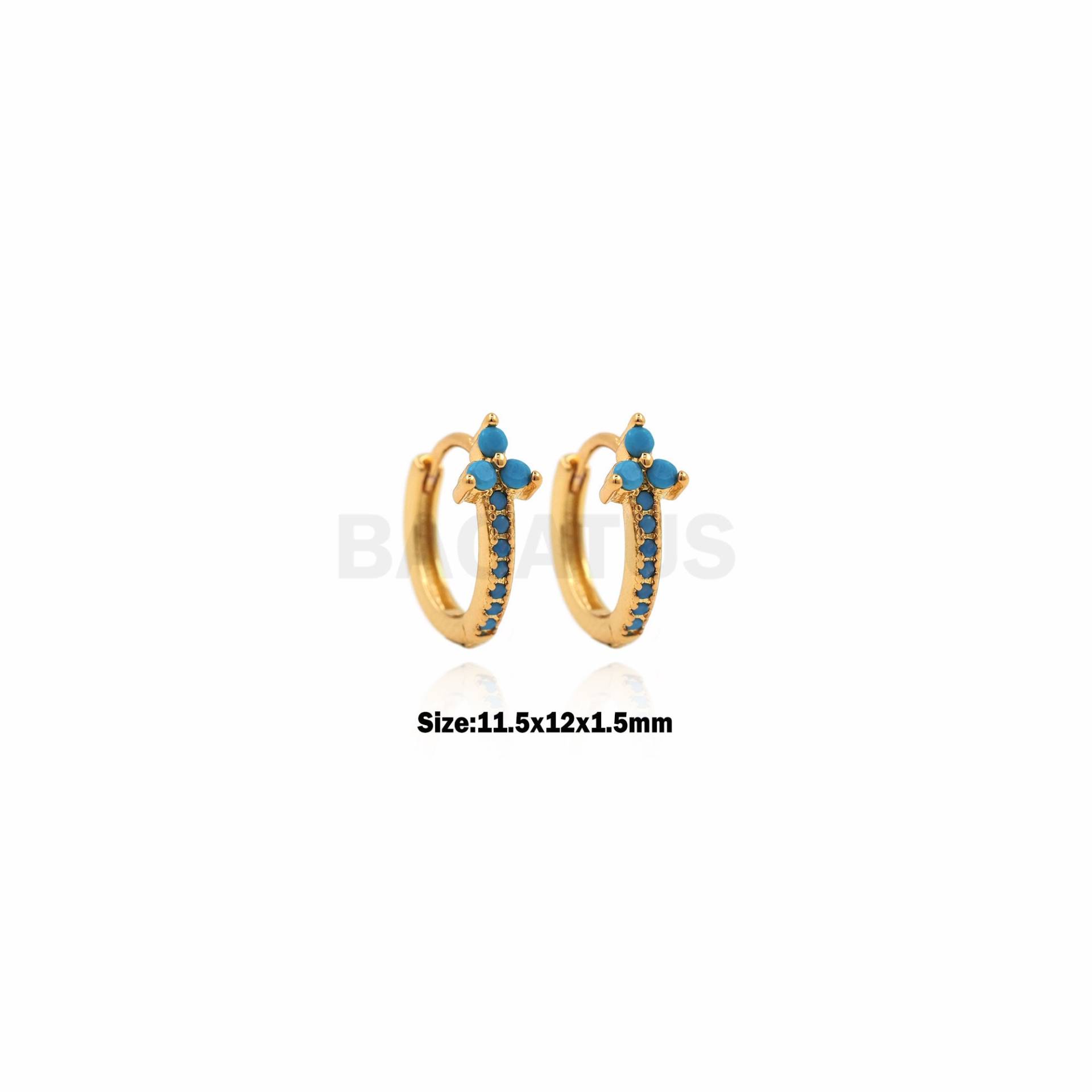 1Pair Daily Hoop Ohrringe Blau Drei-stein Zirkon Zirkonia Pave Ohrringe, Damen Modeschmuck Cubic 11, 5x12x1, 5mm von BACATUSCR