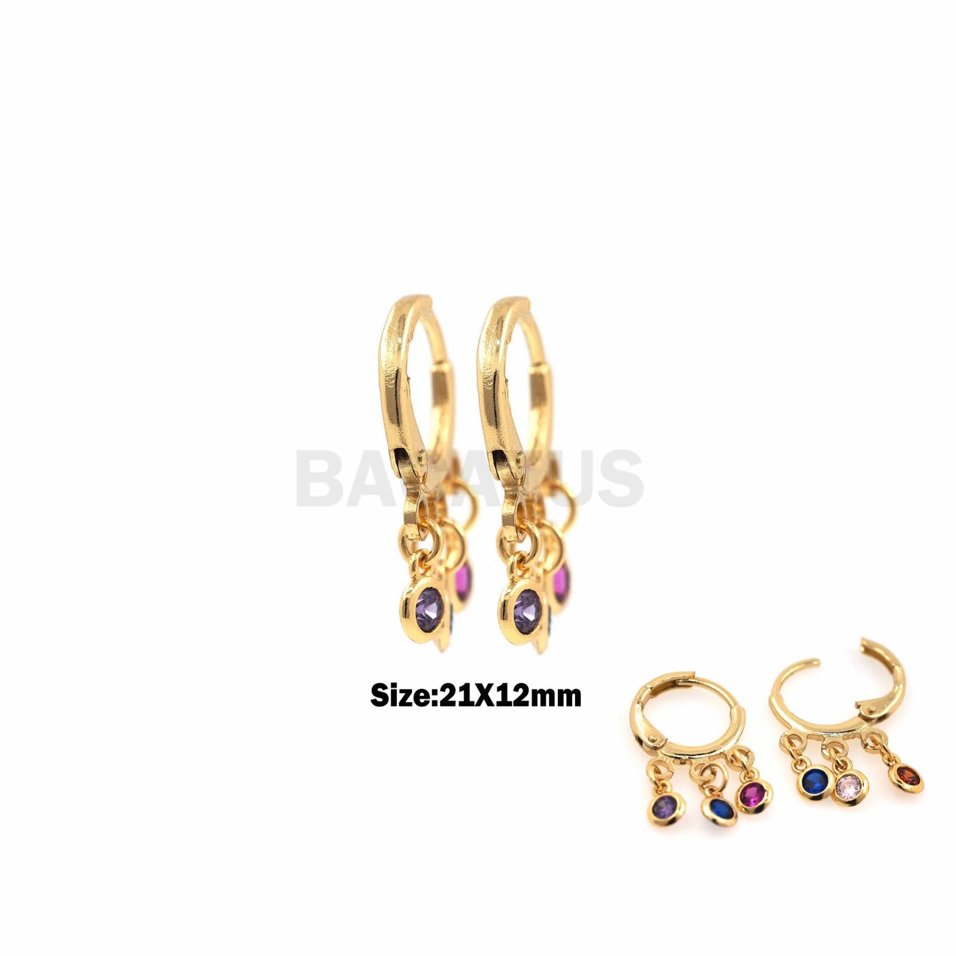 1Pair Damen Modeschmuck Runde Lever Back Ohrringe Bunte Zirkon Quasten Gold Kreise 21x12mm von BACATUSCR