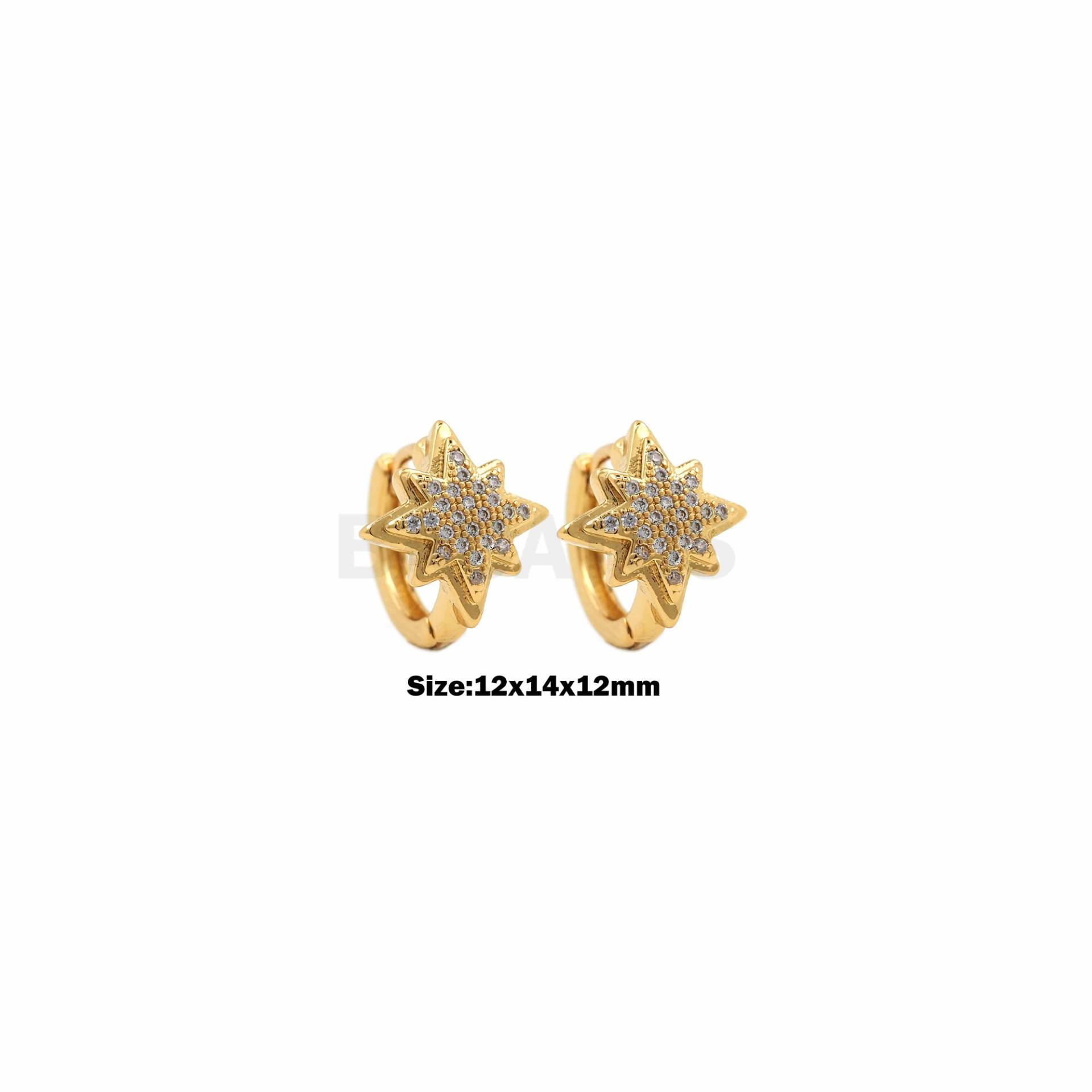 1Pair Gold Filled Polaris Ohrringe, Stern Starburst Schmuck, Hoop, Celestial Cubic Zirkonia 12x14x12mm von BACATUSCR