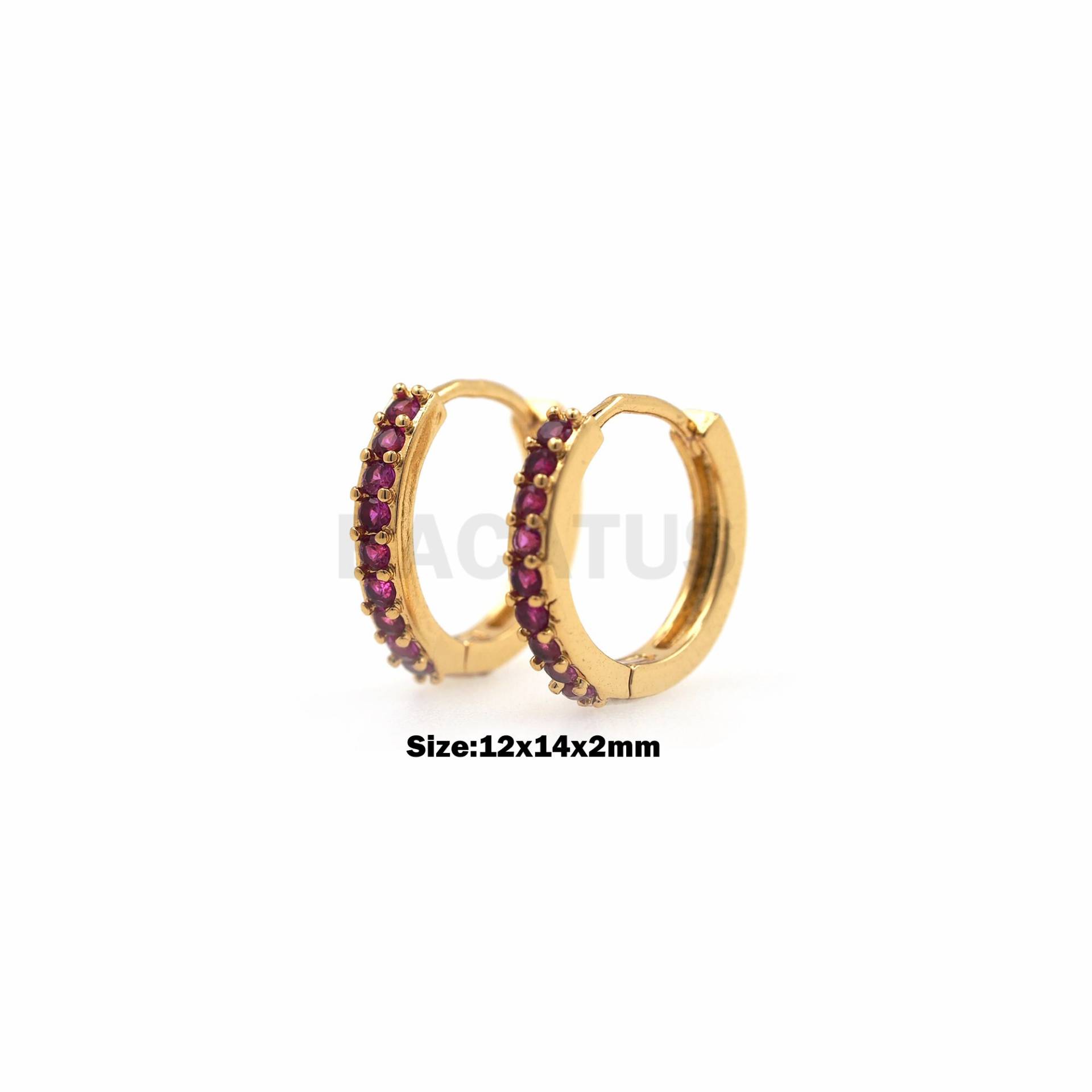 1Pair Rose Rot Zirkon Ohrringe Damen Mode Cubic Zircon Hoop Piercing Schmuck 18K Gold Füllung 12x14x2mm von BACATUSCR