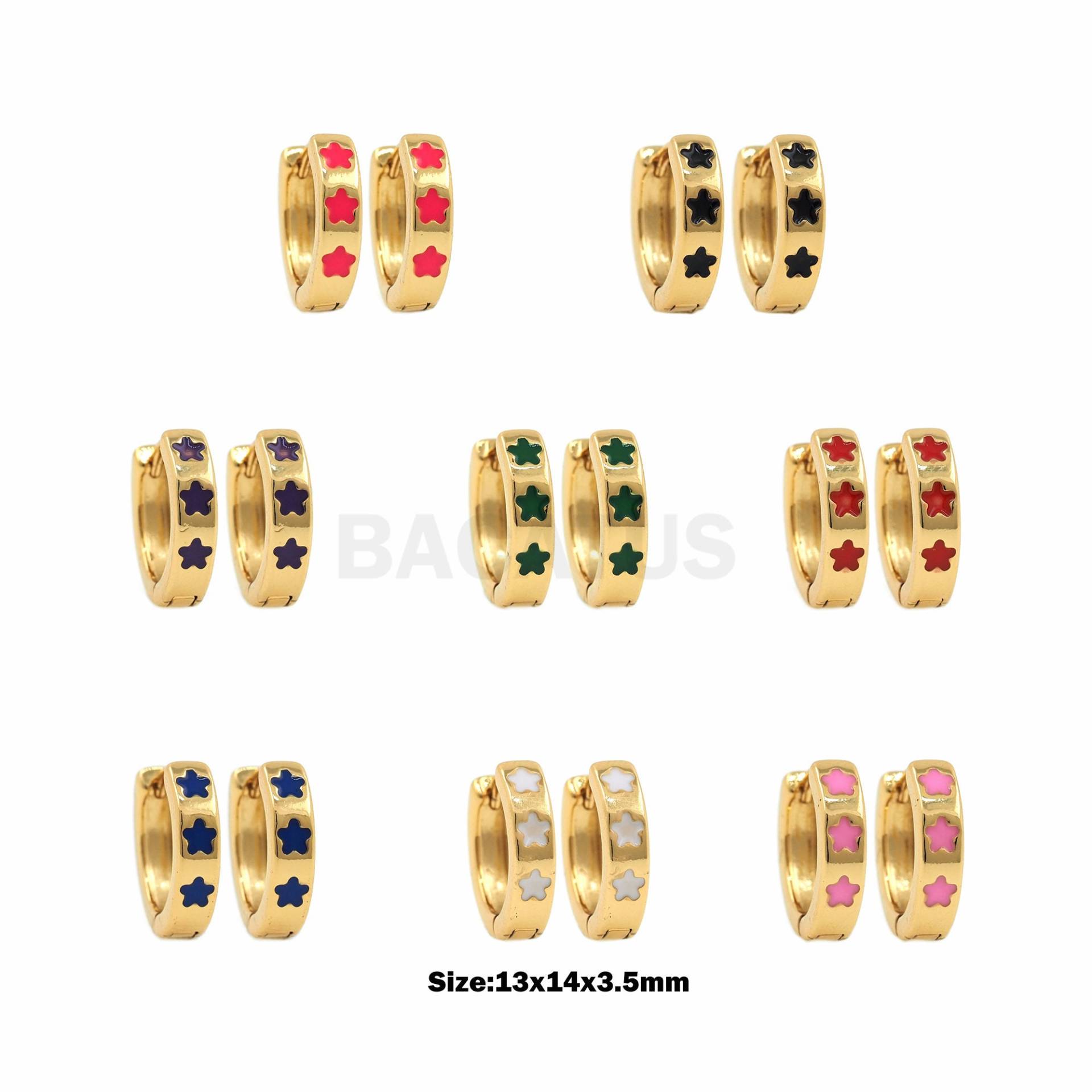 1Stk Neue Design Runde Farbe Emaille Ohrringe Mode Damen Stern Muster Gold Schmuck Multi-Color Optional 13x14x3, 5mm von BACATUSCR