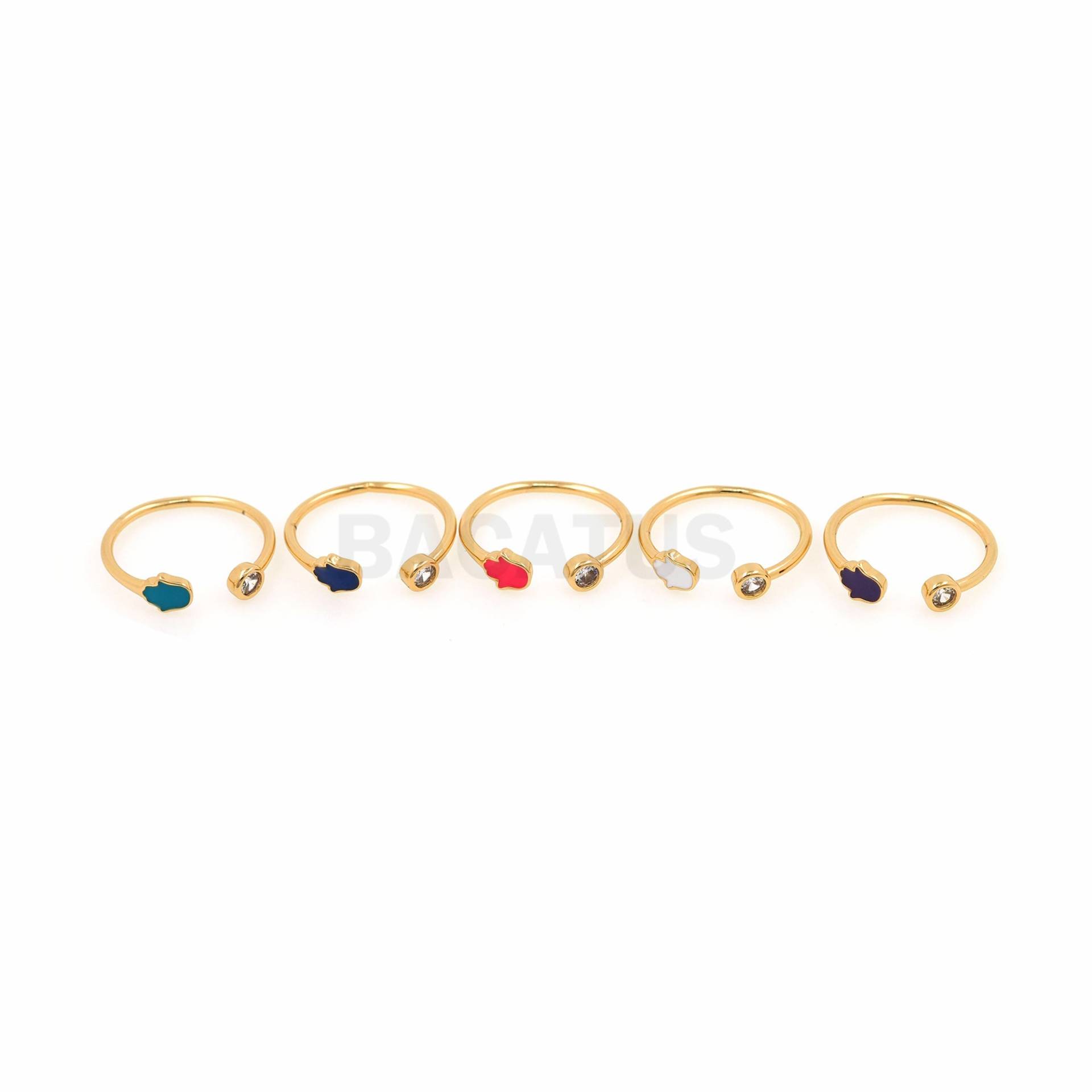 Signet Ring, 18K Gold Filled Slap Micropavé Cz Hamsa Emaille Charm, Verstellbarer Offener Ring von BACATUSCR
