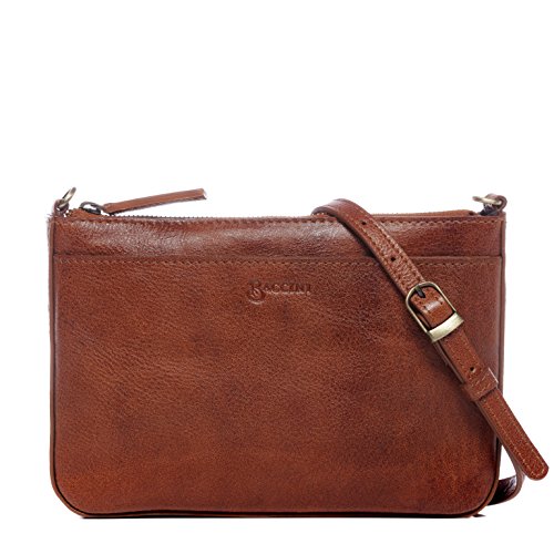 BACCINI Clutch mit langem Schultergurt LORENA aus Vintage Leder I Handtasche klein für Damen I Umhängetasche braun handgefertigt von BACCINI