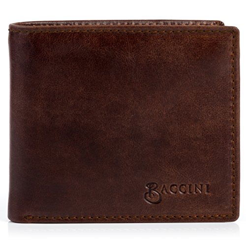 BACCINI EastWest Geldbeutel mit vielen Fächern mit RFID Schutz echt Leder - Brieftasche Leandro EastWest - Geldbörse Herrentasche mit - Ledertasche Herren braun handgefertigt von BACCINI