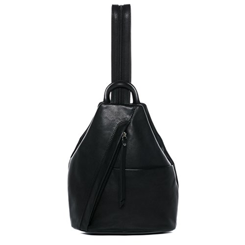 BACCINI Kleiner Ruckack echt Leder - Lederrucksack Emilia - Moderner Daypack für City Stadt Business Damentasche mit Schultergurt - Lederrucksack Damen schwarz handgefertigt von BACCINI