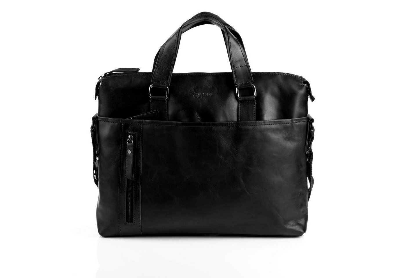 BACCINI Laptoptasche Leder Businesstasche Unisex LEANDRO, Laptoptasche 15,4 Zoll, Aktentasche Echtleder Damen Herren schwarz von BACCINI