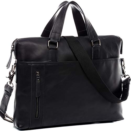 BACCINI große Laptoptasche mit abnehmbaren Schultergurt echt Leder - 15.4 Zoll Laptop Business-Tasche Leandro - Umhängetasche Aktentasche extra Laptop-Hülle - Ledertasche Herren Damen schwarz von BACCINI