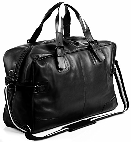 BACCINI große Weekender echt Leder - Sporttasche Roberto 50 cm L - Reisetasche Handgepäck mit Schultergurt - Ledertasche Herren und Damen schwarz handgefertigt von BACCINI