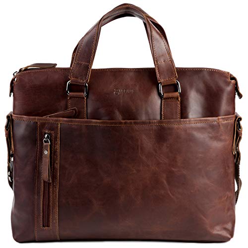 BACCINI große Laptoptasche echt Leder - 15.4 Zoll Laptop Business-Tasche Leandro L - Umhängetasche Aktentasche mit extra Laptop-Hülle - Ledertasche Herren und Damen braun handgefertigt von BACCINI