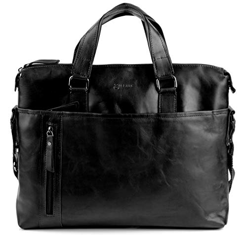 BACCINI große Laptoptasche echt Leder - 15.4 Zoll Laptop Business-Tasche Leandro - Umhängetasche Aktentasche mit extra Laptop-Hülle - Ledertasche Herren und Damen schwarz handgefertigt von BACCINI
