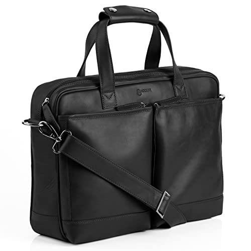 BACCINI große Laptoptasche echt Leder - 15.4 Zoll Laptop Business-Tasche Marco - Umhängetasche Aktentasche Herrentasche mit Laptop-Fach - Ledertasche Herren schwarz handgefertigt von BACCINI
