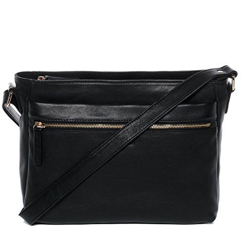 BACCINI große Schultertasche echt Leder - Handtasche Emelie - Umhängetasche Damentasche mit Schultergurt - Ledertasche Damen schwarz handgefertigt von BACCINI