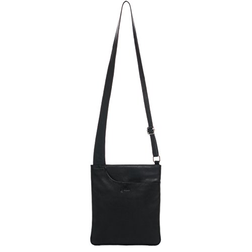 BACCINI kleine Umhängetasche flach echt Leder - Crossbody Bag ELI - Schultertasche Damentasche mit Schultergurt - Ledertasche Damen schwarz handgefertigt von BACCINI