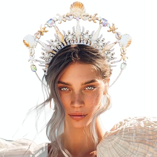Meerjungfrau Krone Stirnband Muschel Krone Sirene Kostüm Frauen Halo Krone Kopfstück für Meerjungfrau Sirenen Cosplay Renaissance Doppelschichtiges Kopfband Spiralige Design von BACH AND BOOZY