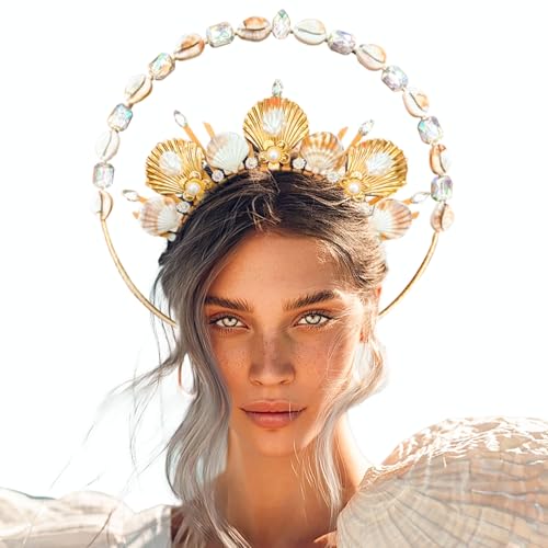 Meerjungfrau Krone Stirnband Muschel Krone Sirene Kostüm Halo Krone Kopfstück für Meerjungfrau Sirenen Cosplay Renaissance Doppelschichtiges Kopfband Spiralige Design von BACH AND BOOZY