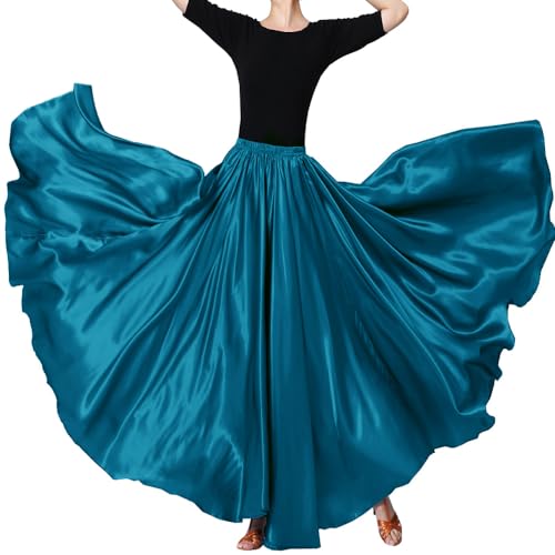 BACKGARDEN Eleganter Damenrock aus Satin, lang, für Ballsaal, Bauchtanz, Performance, Kostüm, Kleid, 20 Meter, Pfauenblau, Einheitsgröße von BACKGARDEN