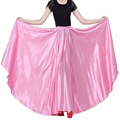 BACKGARDEN Eleganter Damenrock aus Satin, lang, für Ballsaal, Bauchtanz, Performance, Kostüm, Kleid, 20 Meter, Pink, Einheitsgröße von BACKGARDEN