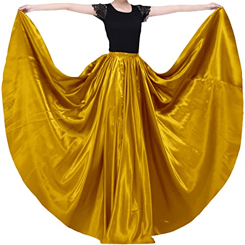 BACKGARDEN Eleganter Satin-Rock für Damen, 20 Meter, lang, für Ballsaal, Bauchtanz, Performance-Kostüm, Dark Gold, Einheitsgröße von BACKGARDEN