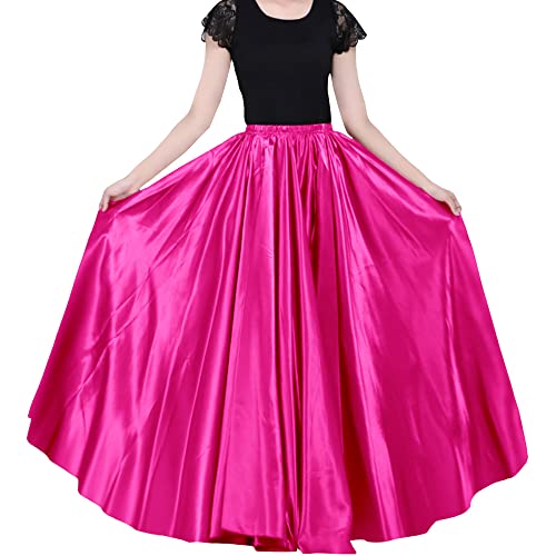 Damen 90cm Satin Maxi Midirock Langes Kleid Elastische Taille für Bauchtanz Prinzessin Party Cosplay Kostüm Rose Rot von BACKGARDEN