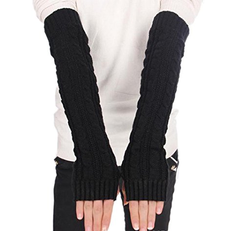 BACKSPORT Damen Mädchen Fingerlos Armstulpen Handschuhe gestrickt Lang (#C Schwarz) von BACKSPORT