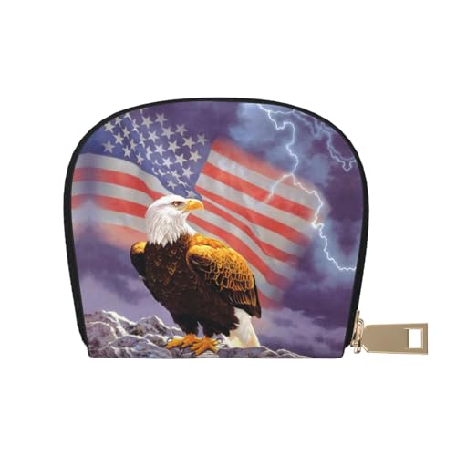 BACKZY Adler mit USA-Flagge, bedruckt und modisch, halbrund, Lederhülle, geeignet zum Mitnehmen von BACKZY
